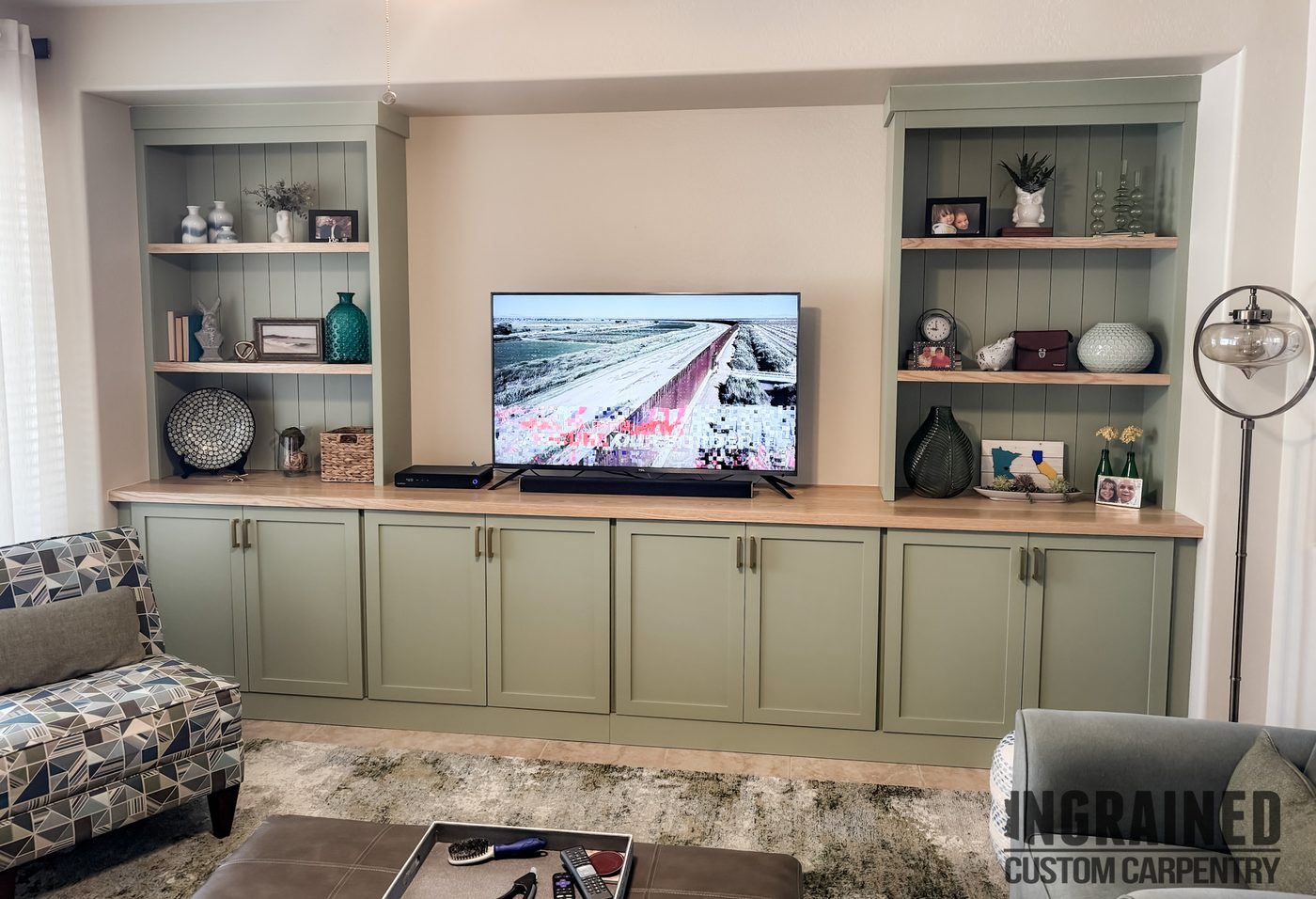 Entertainment Center — Sage built-ins · ash shelving
