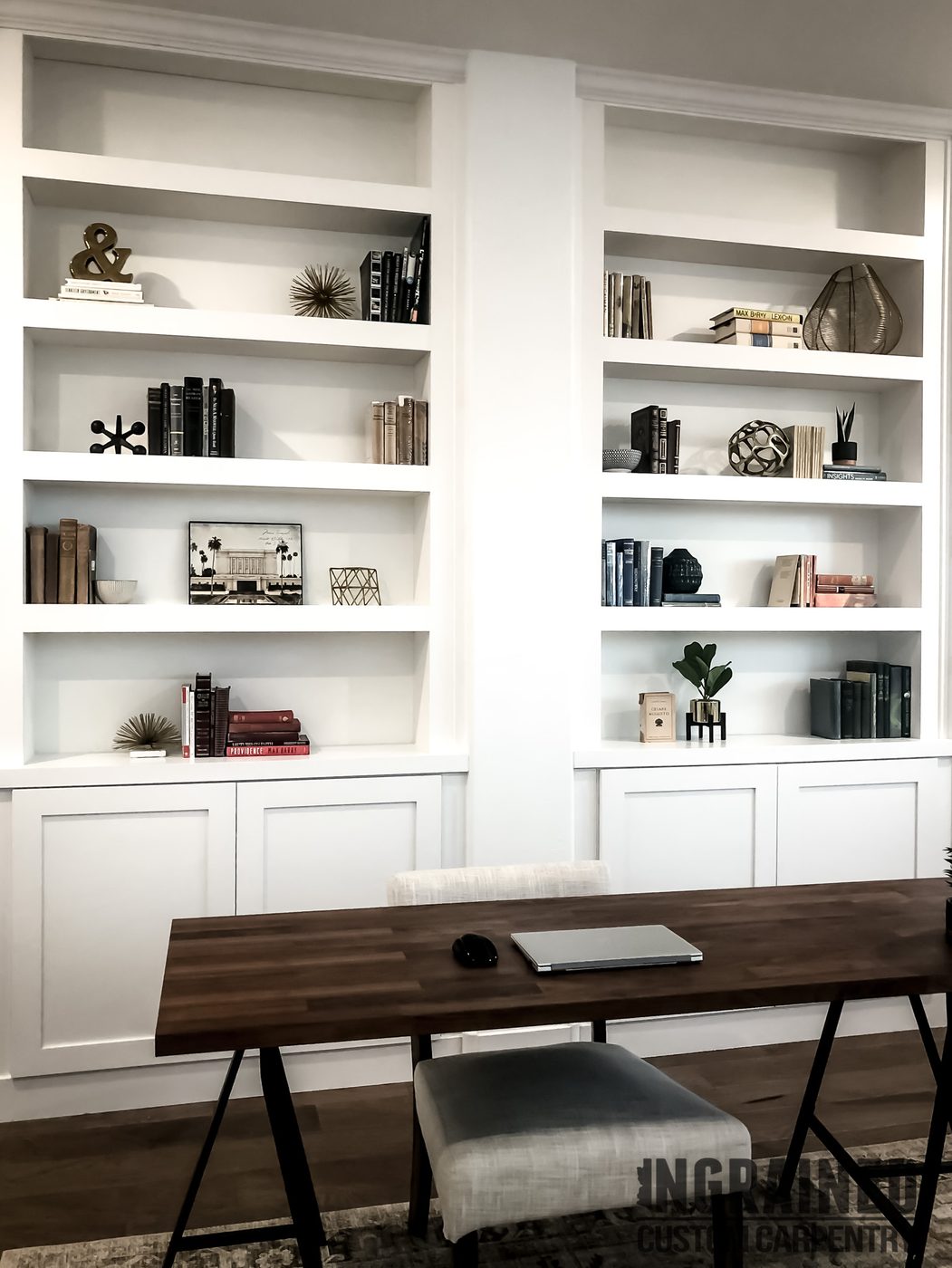 Office Built-Ins — White bookcases · cabinet base